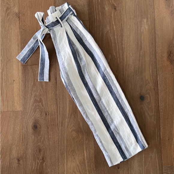 J.Crew NWOT Point Sur Paper Bag Linen Striped Wide Leg Pants, L2547 - Picture 5 of 13